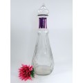 PROHIBITION ERA (1935-1964) CLEAR CUT GLASS GENIE DECANTER WITH PURPLE RING NECK