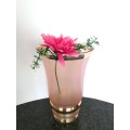 Large vintage pink glass vase gold trim