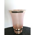 Large vintage pink glass vase gold trim