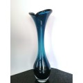Tall blue turquoise Mid-century Swedish ASEDA glass vase, designed by BO Borgstrom