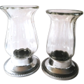 Pair of aluminium and clear glass candle holders