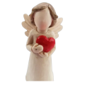 Willow Tree style wooden angel with red heart