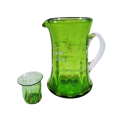 19th century enameled green glass milk jug,  small green and gilt glass posy vase