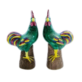 Pair of Vintage Large colorful Ceramic Roosters Chickens