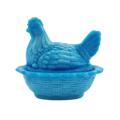 Vintage Blue Milk Glass Chicken on Nest covered dish