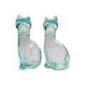 Pair of Cat Bottle Decanter Light Blue Green Clear Glass