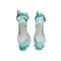 Pair of Cat Bottle Decanter Light Blue Green Clear Glass