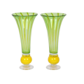 Pair of large stunning retro Art green and yellow glass tulip vases