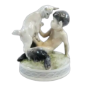 Royal Copenhagen Figurine Of A Faun Playing With A Goat, Model No. 498