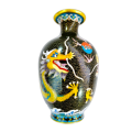 Large Chinese Cloisonne Black Vase With Striking Dragon Design