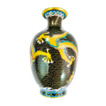 Large Chinese Cloisonne Black Vase With Striking Dragon Design