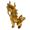 Large Foo Dog Lion Dragon thai Asian Wood Mosaic Gold Gilt Statue