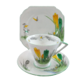 Shelley Yellow Crocus W11983 Eve Shaped Coffee Cup And Saucer - Plate Trio Very Rare