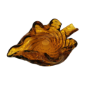 Murano Large Hand Blown Glass Amber with Bubbles Leaf Shaped Bowl