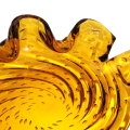 Murano Large Hand Blown Glass Amber with Bubbles Leaf Shaped Bowl