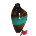 Handblown Large Turquoise and Brown Glass Vase