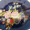 Kutani Cobalt Blue Plate Cart and Gold and Pink Lotus Flowers.
