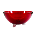 Mid Century, Vcelnicka, Bohemian Ruby Glass Bowl with Swirled Foot Detail
