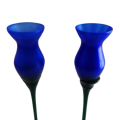 Pair of Blue and Green Glass Long Stem Tulip Candle Holders
