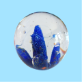 Large Glass Paperweight Clear with Blue Coral and Orange Fish