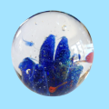Large Glass Paperweight Clear with Blue Coral and Orange Fish