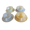 1950s Arcopal Opalescent Tea Cups & Saucers (set of 4) Harlequin, Pastel French, Gold Rim