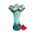 Striking Large Blue Glass Vase with Swirls of Blueand White