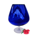 Mid Century Large Deep Blue Venetian Goblet Vase with Clear Stem