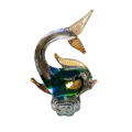 Marano Glass Swimming Fish Blue Green with Gold Figurine