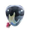 Makora Black with a Splash of Colour Hand Blown art Glass Large Vase