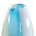 Art Glass Large Vase, Stripes of White Blue and Yellow