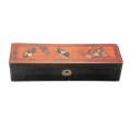 Oriental early 20thC painted and inlaid wooden box decorated with birds and flowers