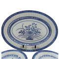 Rice Grain Oval Blue and White Porcelain Serving Plate and two smaller plates