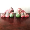 Two Vintage Painted Wooden Lying Buddah`s