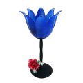 Large Blue Glass and Wrought Iron Candle Holder