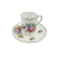 Dresden Porcelain Hand Painted Fluted Floral Coffee Cup and Saucer