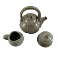 Green Glazed pottery Hand Made Tea Pot Milk Jug and Sugar Bowl