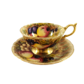 Aynsley Hand Painted Orchard Gold Fruit Cup and Saucer . Signed D. Jones.