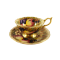 Aynsley Hand Painted Orchard Gold Fruit Cup and Saucer . Signed D. Jones.