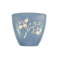 Copeland Spode Blue colour Vase with raised relief white cherry blossoms