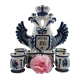 A Russian pottery flask in the form of the Imperial Eagle with blue and white decoration