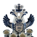 A Russian pottery flask in the form of the Imperial Eagle with blue and white decoration