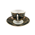 Cololough Bone China Tea Cup Plate Saucer Trio Gold Leaves on Forest Green