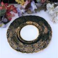 Cololough Bone China Cake Plate Gold Leaves on Forest Green