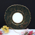 Cololough Bone China Cake Plate Gold Leaves on Forest Green
