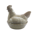 Large Vintage Cream Speckled Glazed Chicken / Hen Nest Lidded Dish