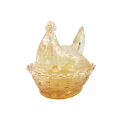 Vintage Dark Amber Pressed Glass Chicken / Hen Nest Lidded Dish