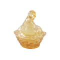 Vintage Dark Amber Pressed Glass Chicken / Hen Nest Lidded Dish