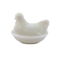 Vintage Milk White Pressed Glass Chicken / Hen Nest Lidded Dish