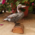 Wooden Hand carved Duck standing on a Log